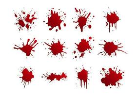 12 red blood splatter set vector illustrations