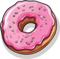 Doodle donut with pink icing and sparkles sticker clipart transparent vector illustration, ai generated