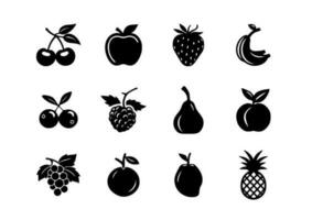 12 black silhouette fruit icon bundle vector illustration