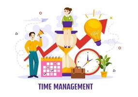 Time Management Vector Illustration with Clock Controls and Tasks Planning Training Activities Schedule in Flat Cartoon Hand Drawn Templates