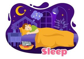 Sleep Vector Illustration with Happy Young Person is Fast Asleep and Having a Sweet Dream in Healthcare Hand Drawn Background Night Templates