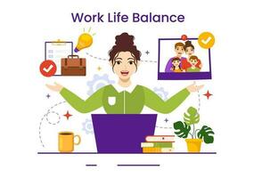 Work Life Balance Vector Illustration of Person Balancing with Job and Family or Leisure Activities in Multitasking Flat Cartoon Hand Drawn Templates