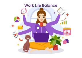 Work Life Balance Vector Illustration of Person Balancing with Job and Family or Leisure Activities in Multitasking Flat Cartoon Hand Drawn Templates