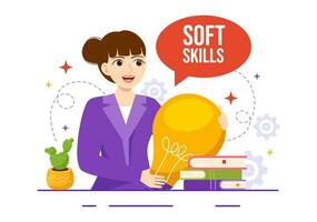 Soft Skills Vector Illustration of Office Workers Empathy, Communication, Idea Development, Skill and Education at Work in Flat Background Template