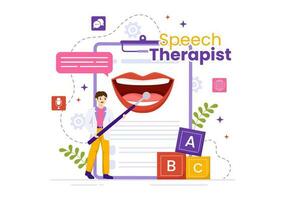 Speech Therapist Vector Illustration with People Training Basic Language Skills and Articulation Problem in Flat Cartoon Hand Drawn Templates