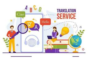 Translator Service Vector Illustration with Language Translation Various Countries and Multilanguage Using Dictionary in Hand Drawn Templates