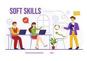 Soft Skills Vector Illustration of Office Workers Empathy, Communication, Idea Development, Skill and Education at Work in Flat Background Template