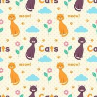 Cats Animals Seamless Pattern Design with Cat Element in Template Hand Drawn Cartoon Flat Illustration vector