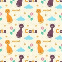 Cats Animals Seamless Pattern Design with Cat Element in Template Hand Drawn Cartoon Flat Illustration vector