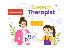 Speech Therapist Vector Illustration with Child Training Basic Language Skills and Articulation Problem in Flat Cartoon Hand Drawn Templates