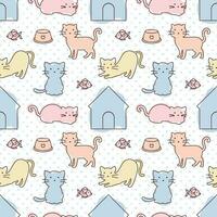 Cats Animals Seamless Pattern Design with Cat Element in Template Hand Drawn Cartoon Flat Illustration vector