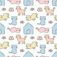 Cats Animals Seamless Pattern Design with Cat Element in Template Hand Drawn Cartoon Flat Illustration vector