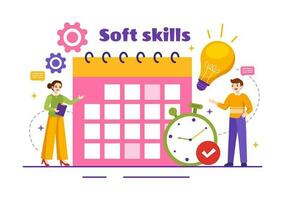 Soft Skills Vector Illustration of Office Workers Empathy, Communication, Idea Development, Skill and Education at Work in Flat Background Template