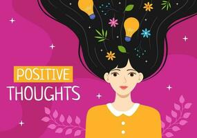 Positives Thoughts Vector Illustration with Thinking Positive as a Mindset in Symbolizing Creativity and Dreams Flat Cartoon Hand Drawn Templates