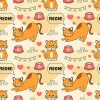 Cats Animals Seamless Pattern Design with Cat Element in Template Hand Drawn Cartoon Flat Illustration vector