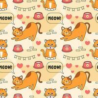 Cats Animals Seamless Pattern Design with Cat Element in Template Hand Drawn Cartoon Flat Illustration vector