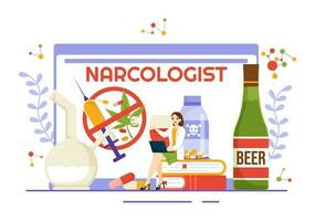 narcólogo vector ilustración para fármaco adiccion conciencia, alcohol y tabaco en cuidado de la salud plano dibujos animados mano dibujado antecedentes plantillas