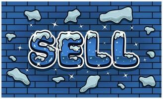 Sell Lettering With Snow Ice Font In Brick Wall Background For Sign Template. Text Effect and Simple Gradients. vector