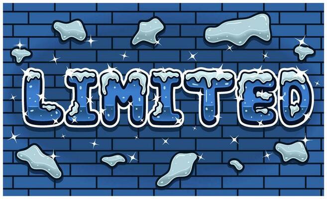 Limited  Lettering With Snow Ice Font In Brick Wall Background For Sign Template. Text Effect and Simple Gradients.