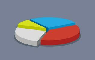 3D pie chart split into four different segments. Vector illustration depicts concept of statistic, proportion, survey, financial breakdown, data analytics, and percentage report.