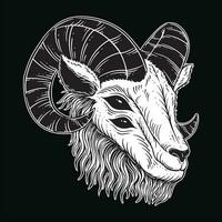 oscuro Arte cabra cabeza cuernos oveja satánico negro blanco para tatuaje y ropa ilustración vector