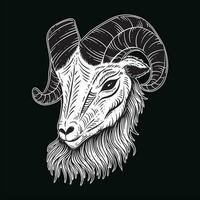 Dark Art Goat Head horns Sheep satanic black white for tattoo and clothing illustration vector