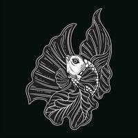 Hand Drawn Betta Fish Aquatic Black White Vintage Dark Art for Tattoo and Clothing illustration vector