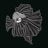 Hand Drawn Betta Fish Aquatic Black White Vintage Dark Art for Tattoo and Clothing illustration vector