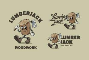 Lumberjack Cartoon Character Mascot Logo Design Template vector