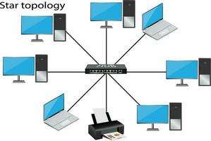 Star Topology diagram  is  a type  on network vector