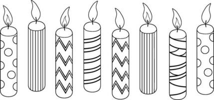 Different candles, different designs on a white background Vector hand drawing