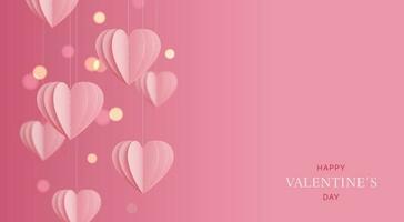 Happy Valentines day. Background with realistic paper pink hearts. vector