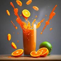 naranja jugo detener movimiento ai generado imagen, jugo en un vaso foto