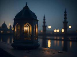 eid lamp with blur background , islamic eid background, eid mubarak background photo