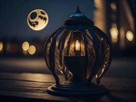 eid lamp with blur background , islamic eid background, eid mubarak background photo