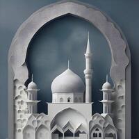 eid background paper art, islamc mosque background with moon, dark color generative eid image photo