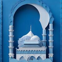 eid background paper art, islamc mosque background with moon, dark color generative eid image photo
