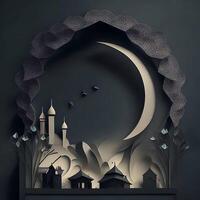 eid antecedentes ai generado papel arte, islámico mezquita antecedentes con luna, oscuro color generativo eid imagen foto