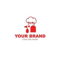 cute red chicken logo wearing a chef hat vector