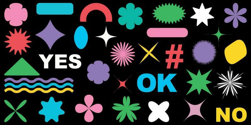 Shape set y2k style for banner. Y2k aesthetic.Shape set y2k style for decoaration.Simple shapes.Shape set y2k style for poster.Trendy 90s.Trendy geometric forms.