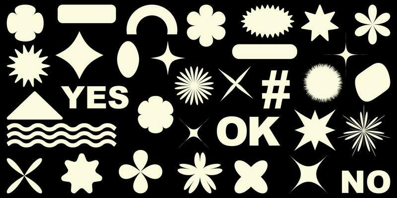 Shape set y2k style for banner. Shape set y2k style for decoaration.Shape set y2k style for poster. Trendy geometric forms.Simple shapes.Trendy 90s.Y2k aesthetic.