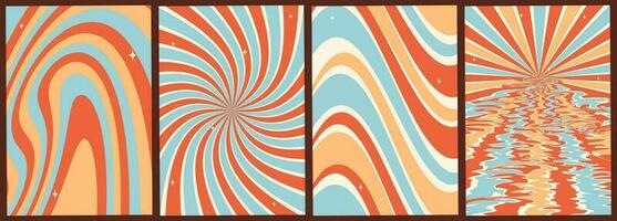 Set of colorful abstract backgrounds.Y2k aesthetic.Vector cards in retro psychedelic style.Groovy backgrounds. vector