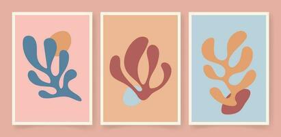 Abstract contemporary floral poster set. Botanical art, organic wavy shapes Matisse style modern print botanical element organic shapes. Vector illustration
