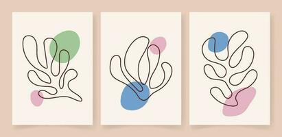 Abstract coral posters. Contemporary organic shapes minimalist in Matisse style, graphic vector illustration