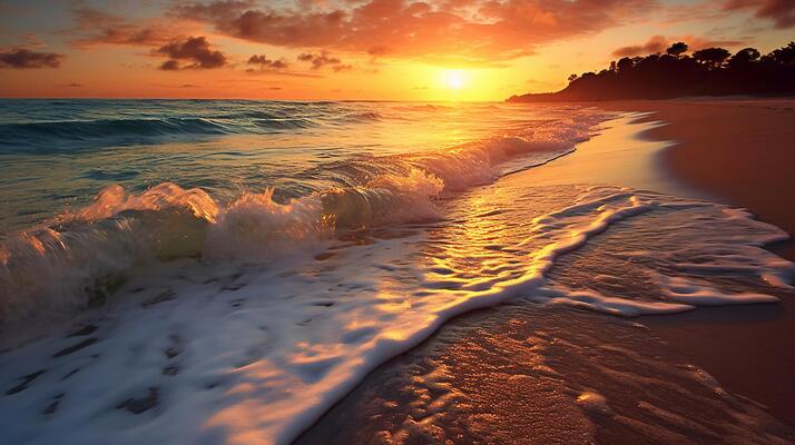 癒しの水彩925 sunrise Sunrise On Ocean Waves Beautiful Orange Sunrise by Eszra Tanner