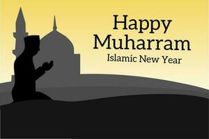 Happy Islamic New Year 1 Muharram. Background, template, greeting card, Islamic new year Vector illustration.