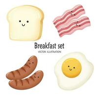 Breakfast set bread bacons sausages and fried egg vector