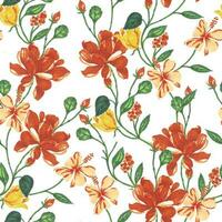 Vintage Peony and Hibiscus Hand Painted Flower Seamless Pattern photo