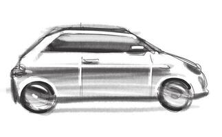 Passenger car hand drawn sketch. Side view. Design. Transport.Concept photo