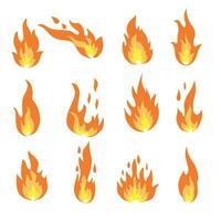 Flame fire icons in cartoon style. Flames of different shapes. Set of fiery, fiery symbols.Vector illustration. vector